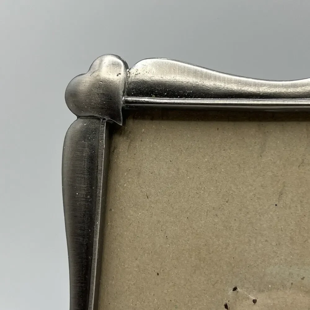 Vintage Pewter Puffy Hearts Photo Frame Metal Silver 5x7